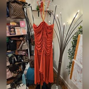 NWT Vintage Elegant Ruched Orange Dress